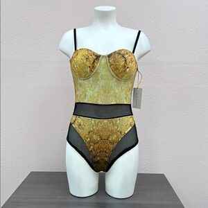 Gold and Black Women Swim One Piece